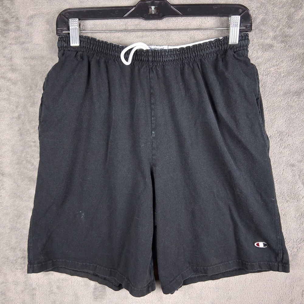 Champion Jersey Shorts Mens Medium Black Y2K Elastic Waist Athletic